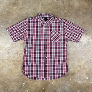 Zoo York Men’s Plaid Short Sleeve Shirt Red Black White Size L Skater Streetwear